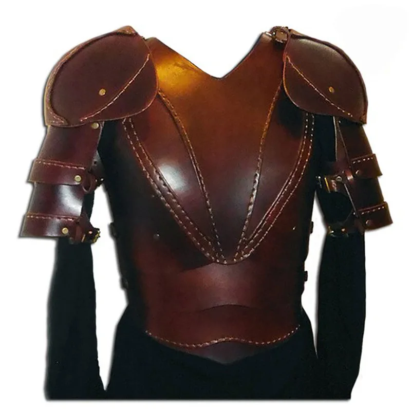 Halloween Warrior Knight Armors Men Medieval Multichip Shoulder PU Leather Harness Vintage Arm Pirate Cosplay Costume Props