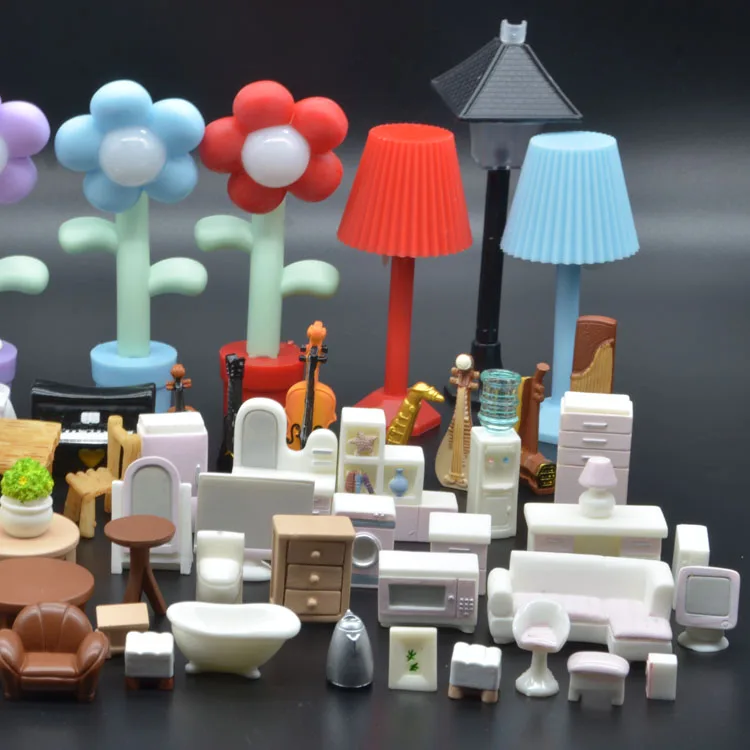 Resin Decor Toys Cute Micro Landscape Ornament Mini Dolls miniature doll house lamp bed chair sofa cabinet piano guitar computer