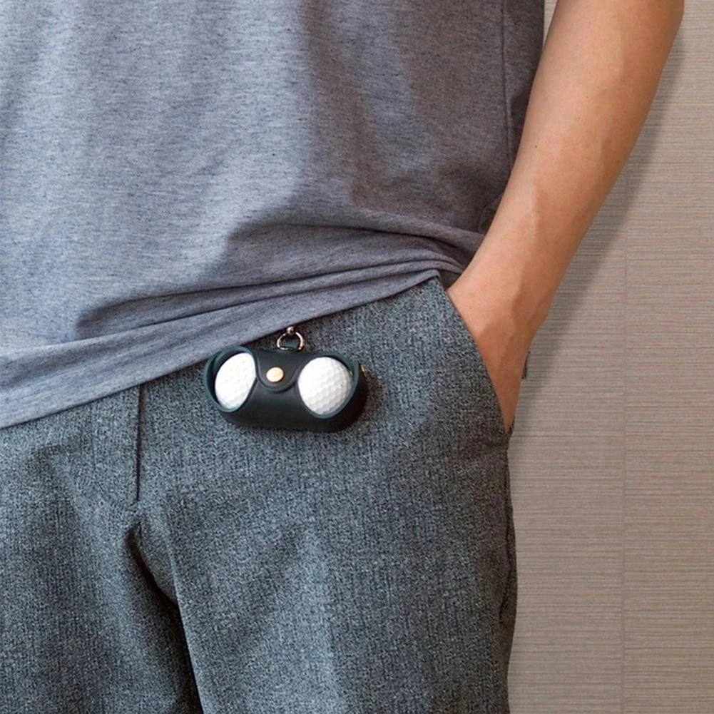 Golf Ball Pouch Tee Holder Belt Waist Bag Made of PU Leather for Golf Sports Accessory Holds 2 Balls
