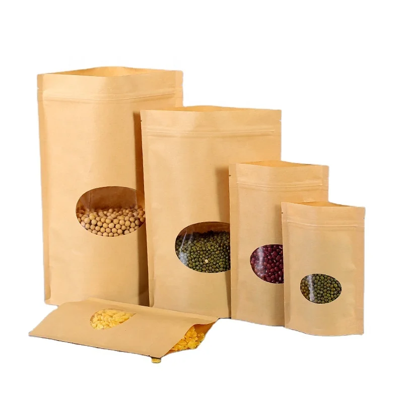 
Recycled Custom Printed Luxury Small lock Kraft Paper Bag With Clear Window For Food Wholesale Price 