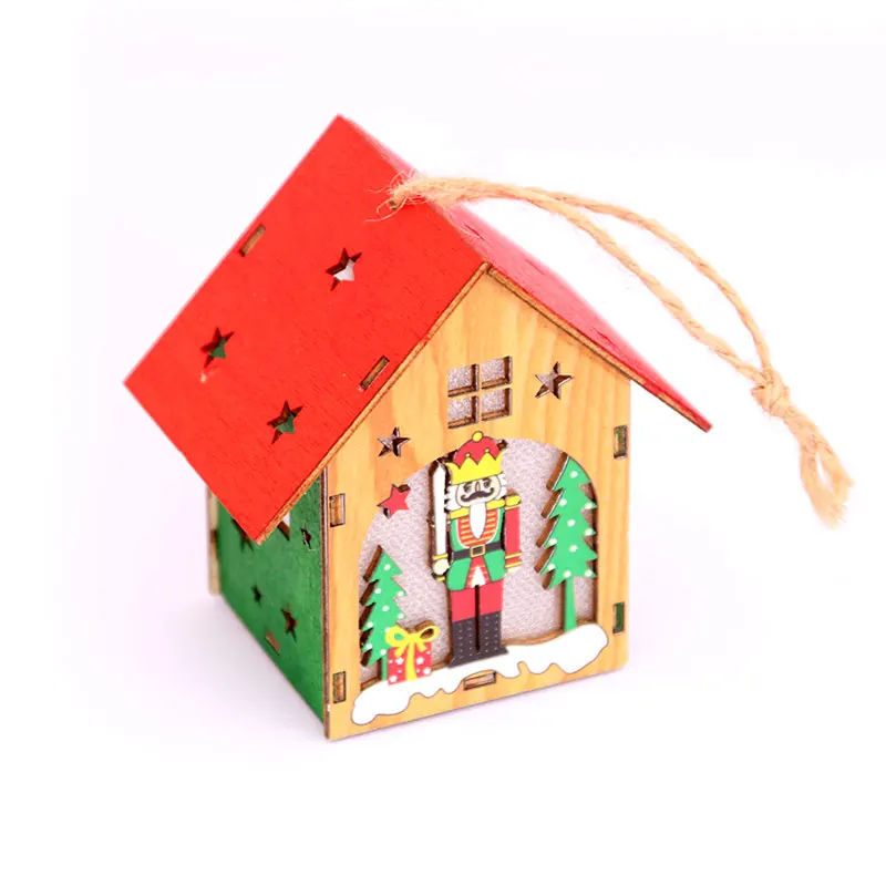Christmas Luminous Assembled Wooden House Walnut Soldier Christmas Tree Pendant Children Manual DIY Small Gift Wooden House