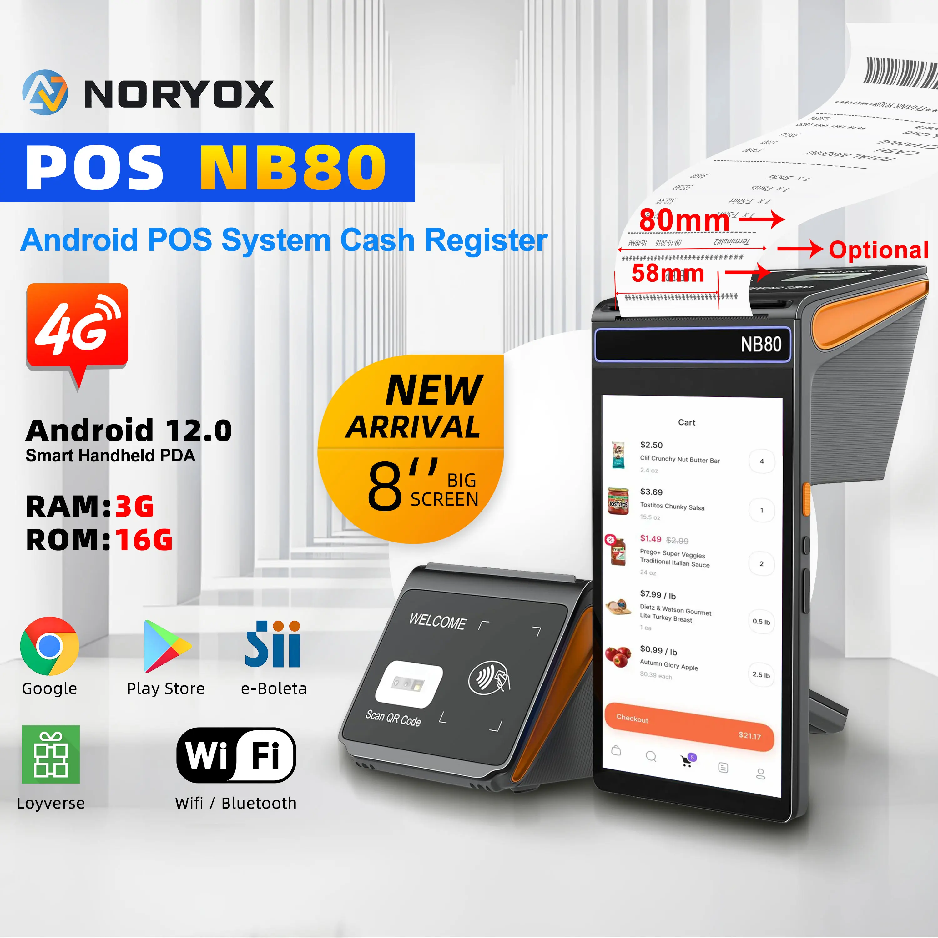Wholesale Cheapest Price Nb80 8.0 Inch 3G Pos Systems Handheld Android 13 Pos Tablet Cashier Pos Machine With Nfc 80mm Printer