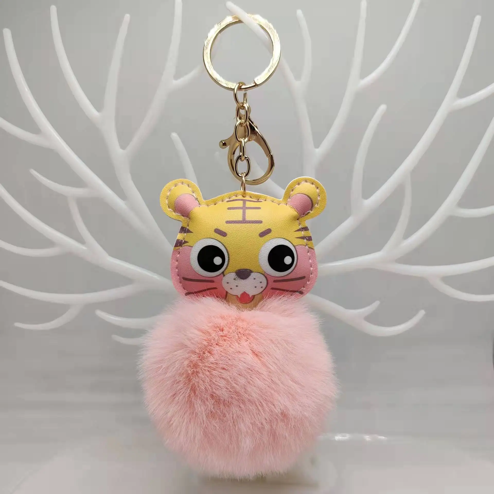 Wholesale Cute Mini Cartoon leather tiger Keychain Plush Toys colorful Animals Tiger keychain for backpack