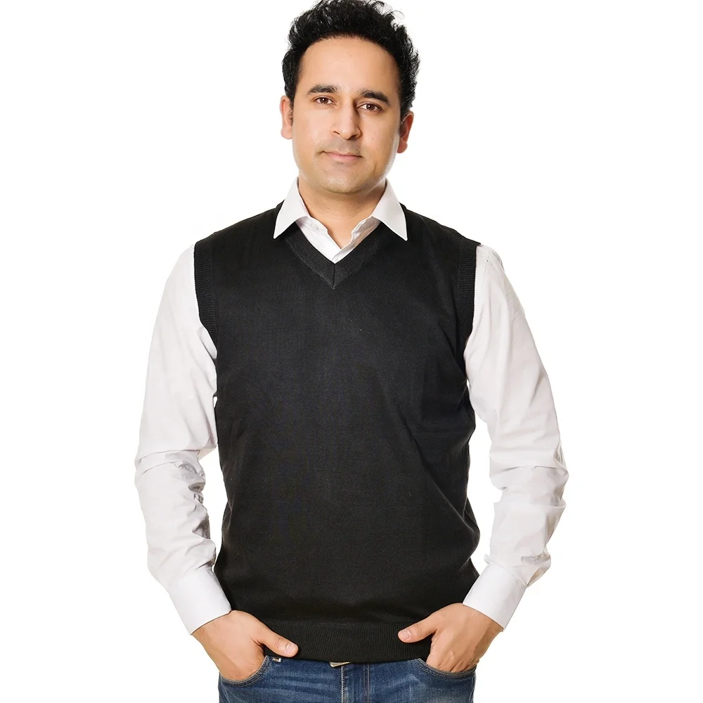 
Mens solid sleeveless pullover v neck sweater thin men polyester sweater 