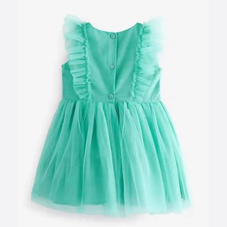 Wholesale Girls Party Wear Lilac emerald green Floral Appliqued Tulle Flower Girls Party Dress