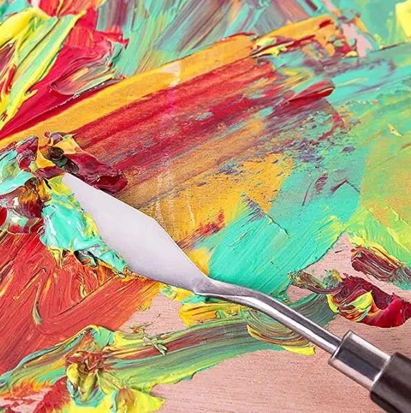 Oil Painting Mixing Scraper, Stainless Steel Artist Oil Painting 5PCS Painting Knife Set, Palette Knife Painting Tools