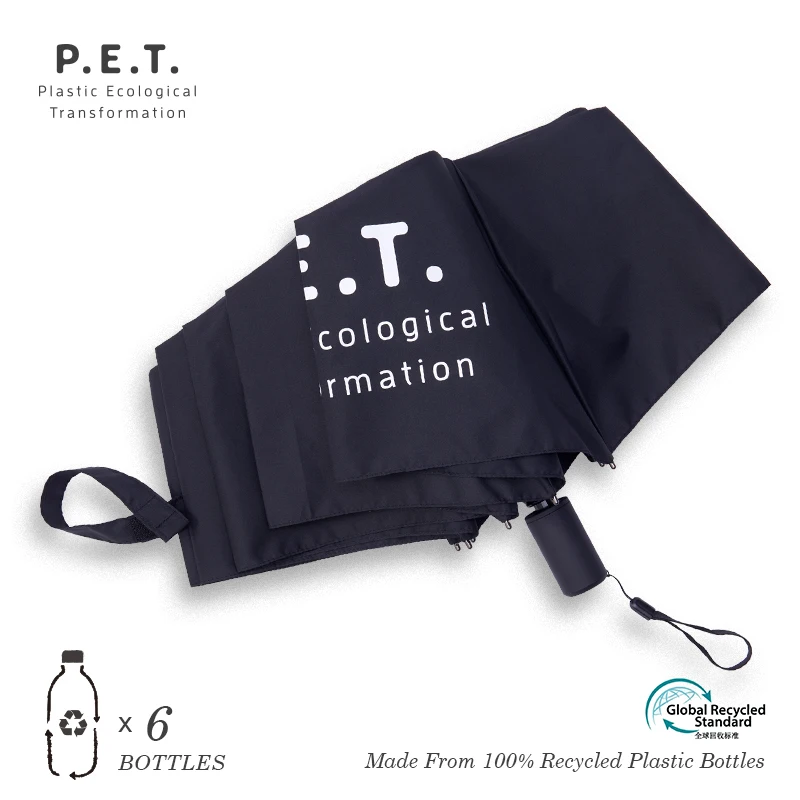 Custom Foldable Compact Eco-friendly Sustainable Recycled rPET Umbrella Raining