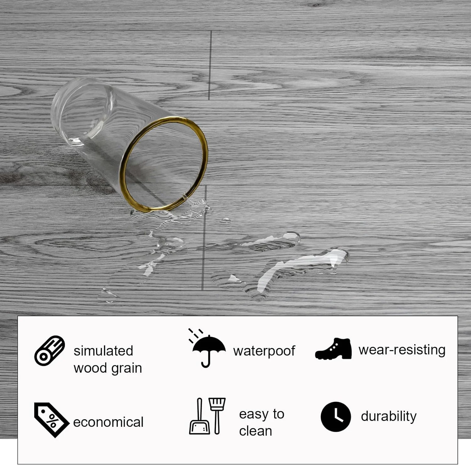 Waterproof PVC Flooring Strip Stick Vinyl Floor Roll Self-Adhesive Board Tile Stickers Living Room Kitchen Plastic Flooring