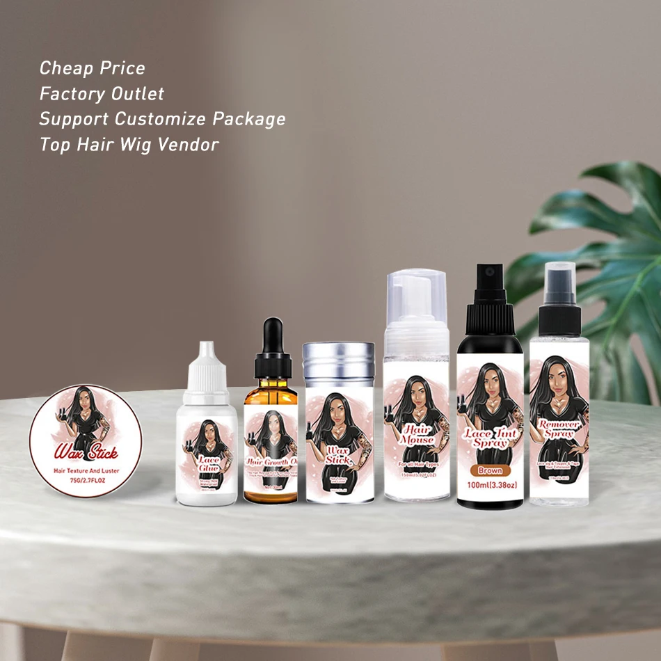 Custom Wig Install Boxes Private Label Lace Wig Kit Packaging Waterproof Hair Tint Spray Edge Control Lace Glue