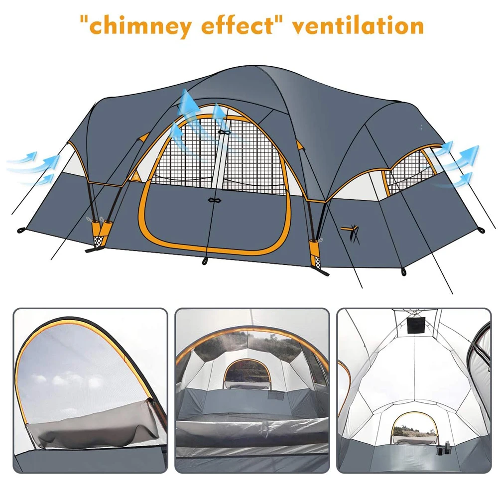 2022 New Style 8-10 person Big Camping Tent Waterproof 2 Bedrooms big size travel tent Outdoor camping tent for family