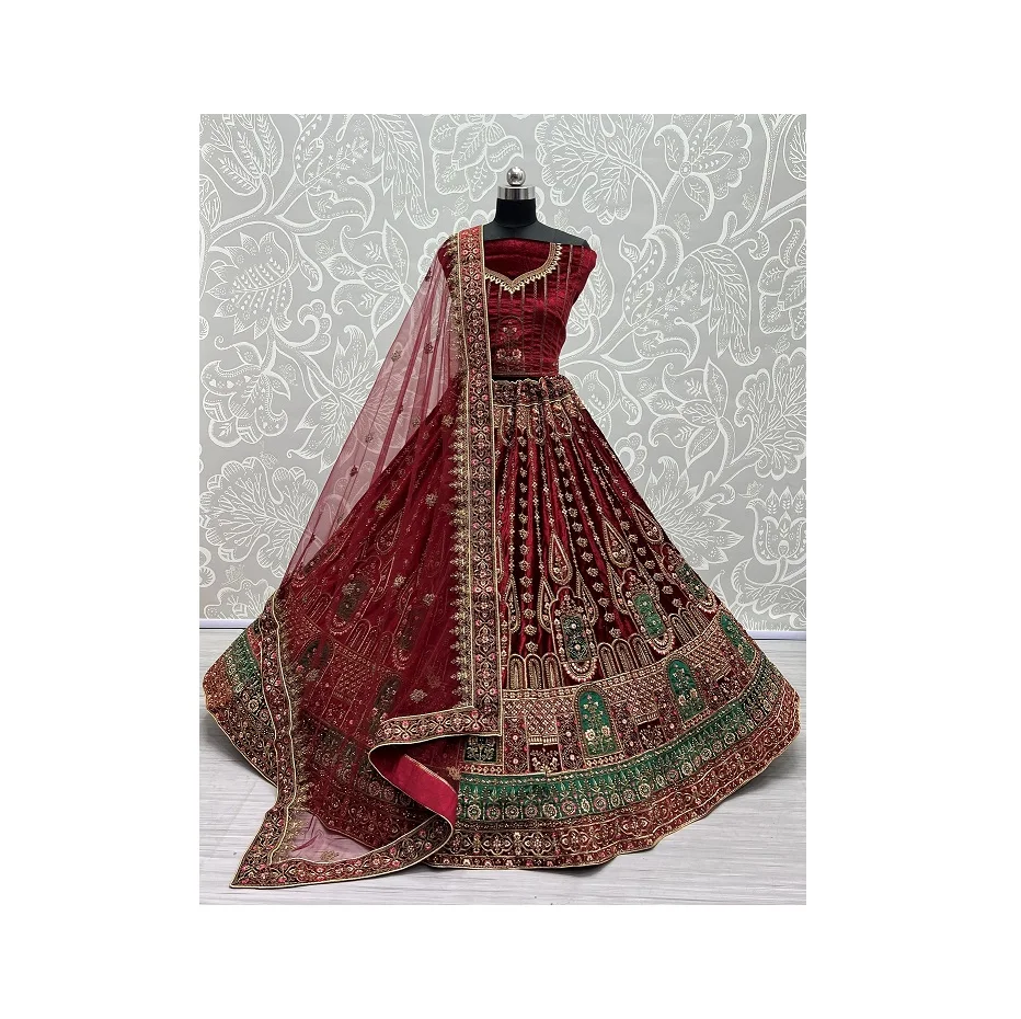 Indian Wear Wedding Dress Womens Lehenga Choli with Zari Embroidery and Velvet Patch Work from Indian Exporter