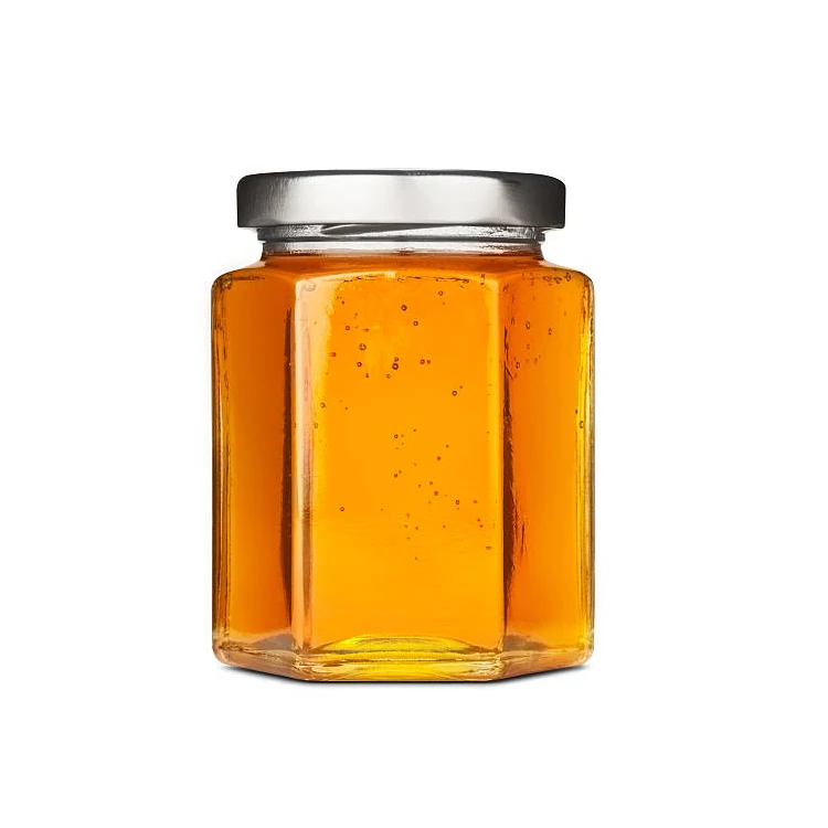 Медовая банка Шестигранная стеклянная для хранения продуктов с герметичной стальной крышкой
