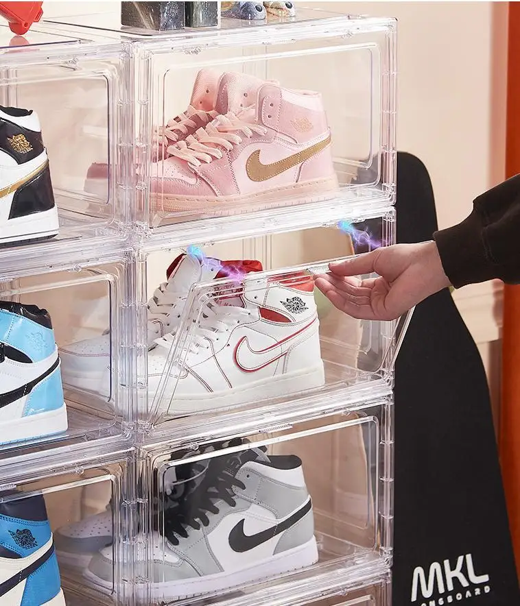 High Quality Transparent Plastic Shoe Case Storage Box Foldable Functional Design for Office Use Fabric Paper Metal Materials