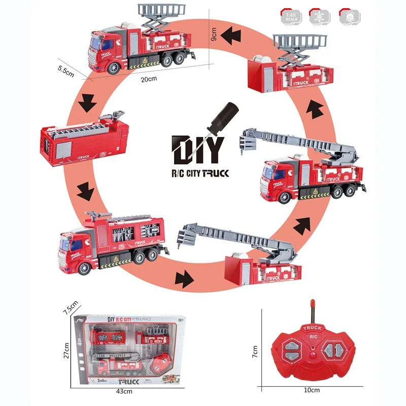 RC TRUCKS DIY Toys  Remote Control Car Fire Truck Excavator Educational Toy Car vehicle for Kids