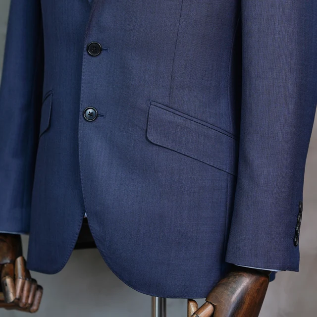 Hand made Half Canvas Inner-curvy Shape Lapel Tailor Custom Bespoke Business Suits 2 Piece Blue Suit For Men CMT