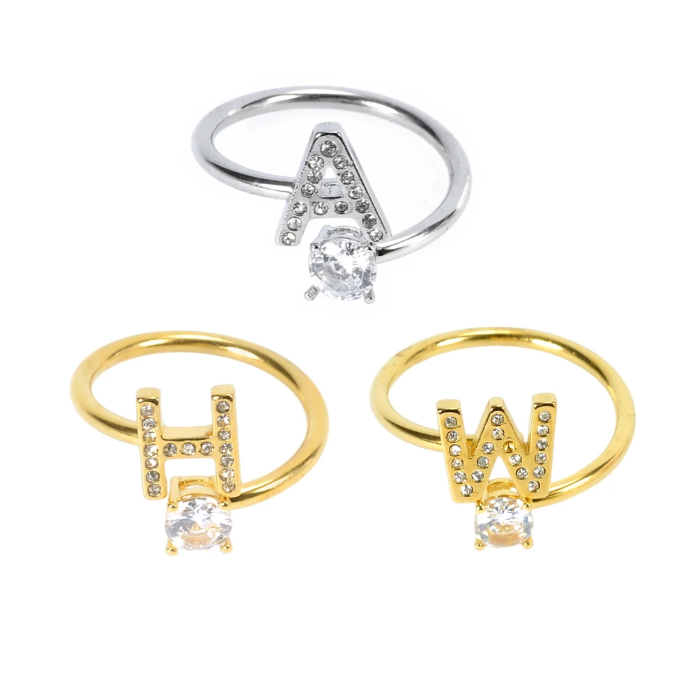 Custom Adjustable Finger Fashion Jewelry Luxury Trendy 26 Letters Charm Engagement Ring Set Letter Initial Wedding Rings Women