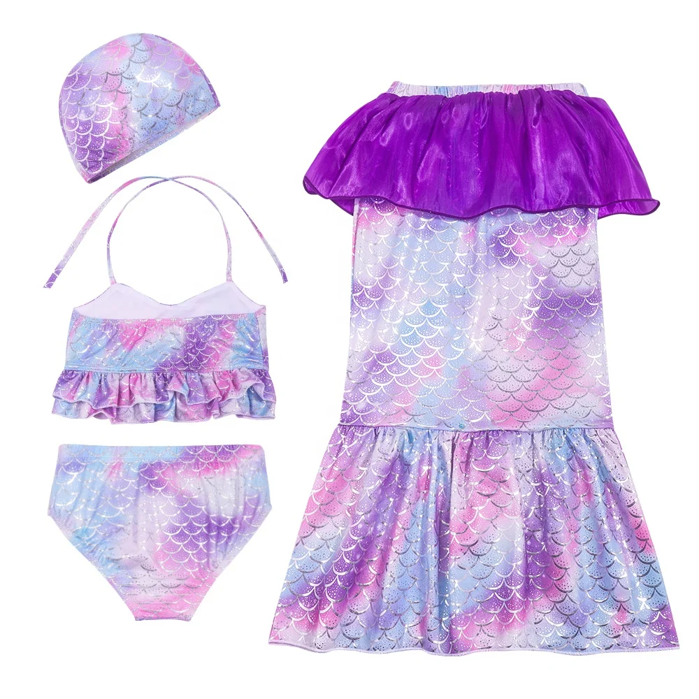 Mermaid for Swimming Girls Swimsuit Princess Bikini Set Bathing Suit Swim Able Costume Hot Sale 4 Pcs Children Girls Swimwear