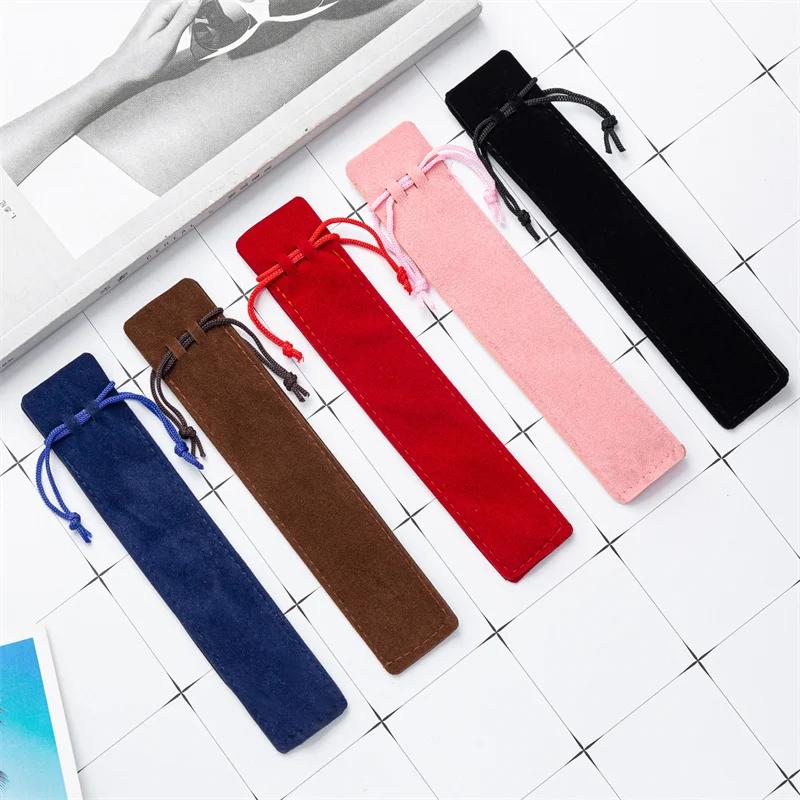 Ready to Ship Velvet Pencil Pouch Double Fabric Drawstring Storage Pen Bag for Jewelry Watches Earrings-Long Gift Cases