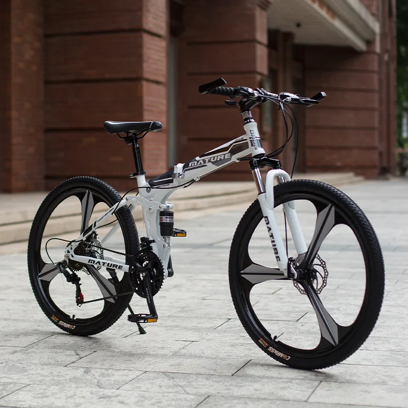 Folding 21 speed 26 inch mountain bike off road full suspension folding bike 3 cutter wheel adult bike