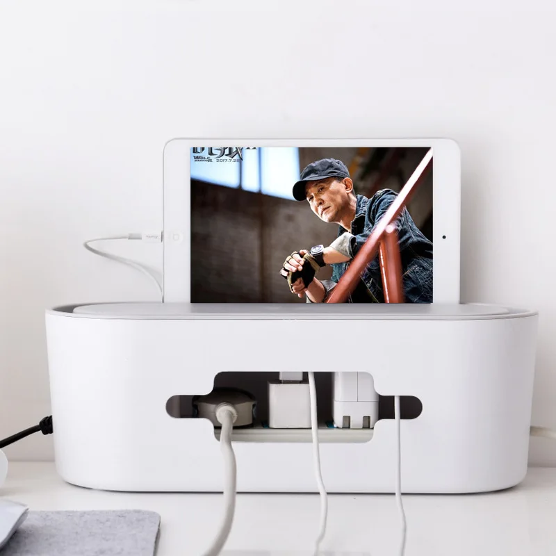 
New Style Anti-dust Phone Holder Multi Power Plug Socket Storage Box Cable Wire Cord Organizer Box 