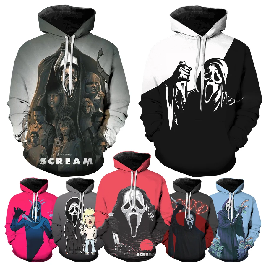 2022 Halloween Movie Scream 3D Printed Hoodies for Men Horror Movie 3D Printing Hoodies From Men Casual Funny Oversized Pullover