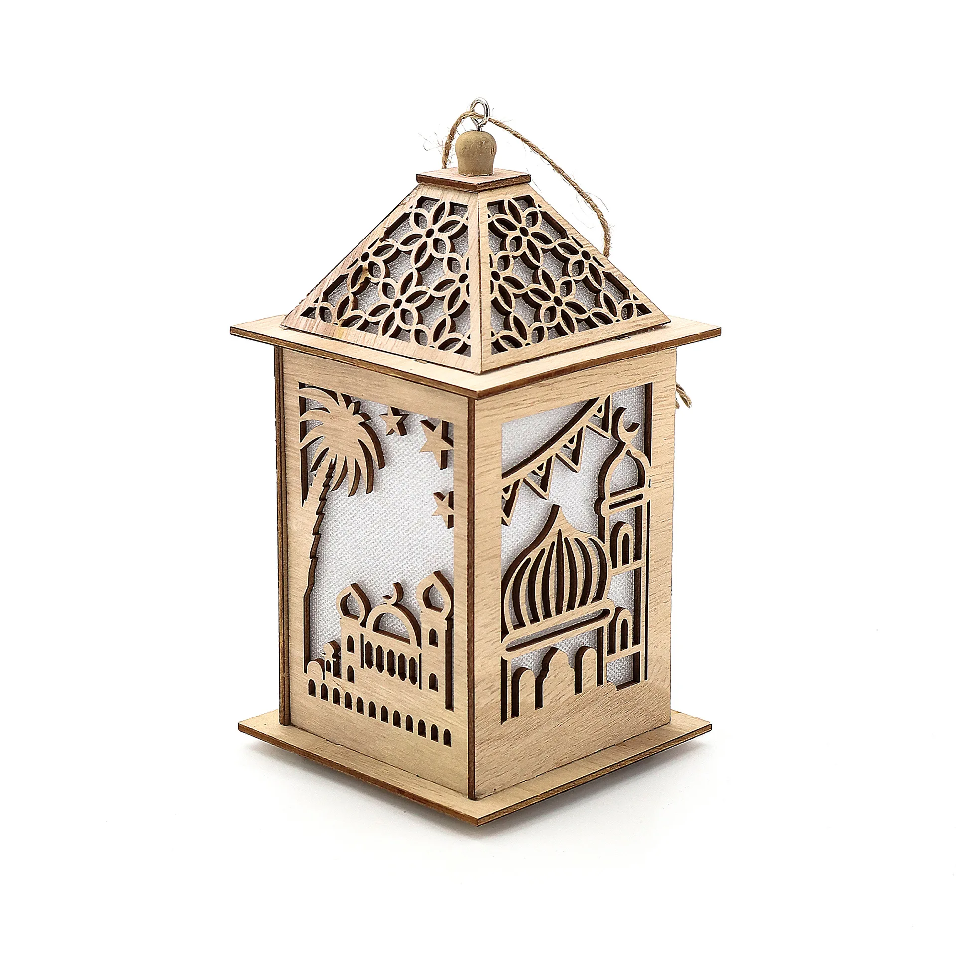 Islamic Decorations & Gifts Wooden Eid Lantern Kids Hanging Light for Ramadan & Eid Mubarak Home Decor Religious Style