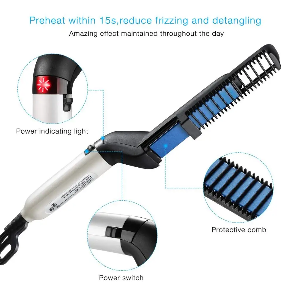 Innovative Electric Comb for Men Electric Beard and Hair Straightener Brush Comb for Men Hair Styling Ionic Hair Dryer Brush