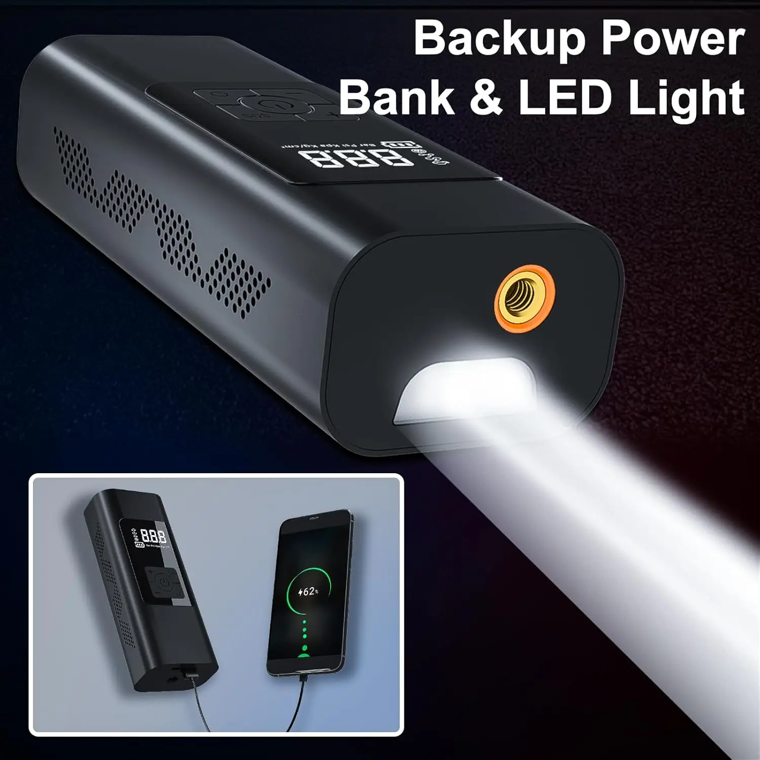 Wireless Tire Air Inflator Portable Air Compressor Electric Air Pump For Car Tire With Power Bank 150PSI 6000mAh Automatic off