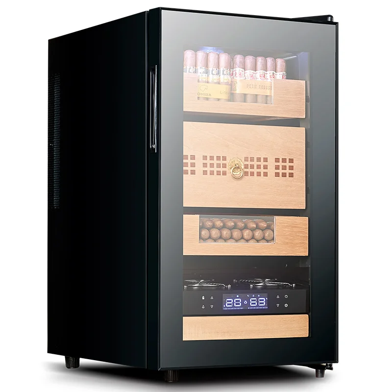 Thermostat Cigar Cabinet Black Color 48L Stainless Steel Wood Mini Cigar Humidors For Household
