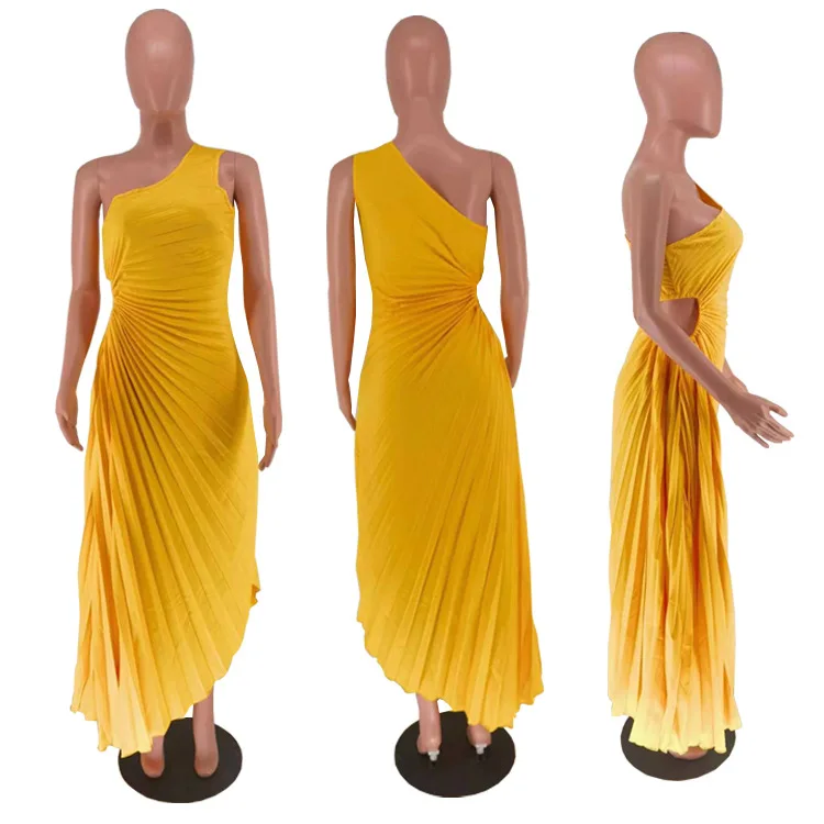 New Arrival Sexy Solid Evening Dresses 2023 Waist Slim Ruffle Irregular Long Party Dress Elegant Dress For Women