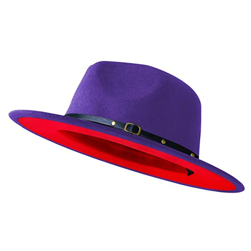 2021 Lavender purple two tone fedora hat belt accessories Panamaladies jazz hat church hat men