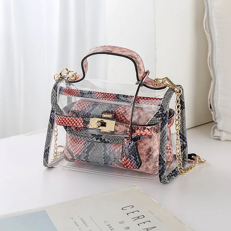 
2021 New Designer Jelly Purse Handbags Snake Shoulder Fashion Casual Clear Ladies Handbag Luxury Crossbody Bucket Handbags 