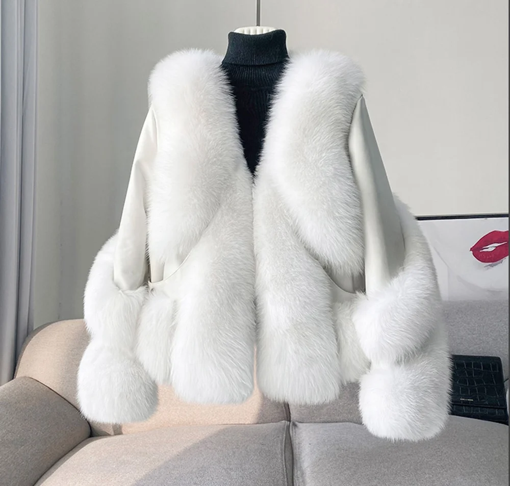 Timely delivery OEM V neck fur coat luxury warm parka genuine sheepskin leather fur jacket for fashion girls