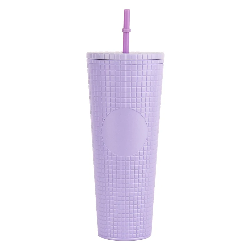2022 Wholesale Plastic straw Grid corn cup 24oz Double Wall tumbler Cup Custom color logo