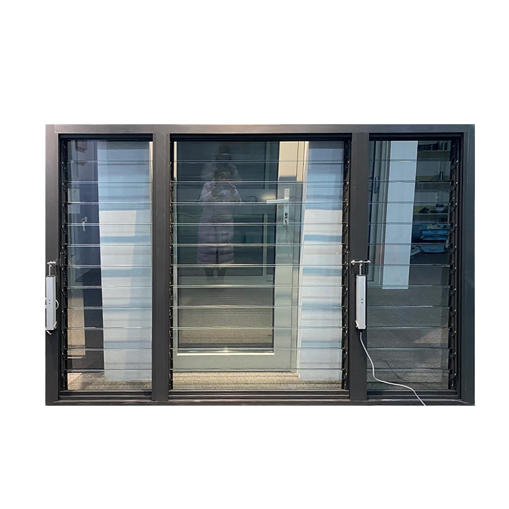 Motorised glass louvre adjustable jalousie windows for house with hurricane proof 304 SS mesh