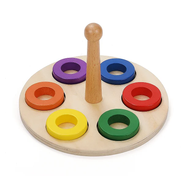 LeaderJoy Early Educational Wooden Shape Puzzle Montessori Toys Kids Ring Stacker Toy montessori stacking toys