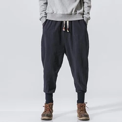 Custom Men Streetwear Lightweight Cotton Linen Joggers Sweatpants Plain Casual Harem Pants