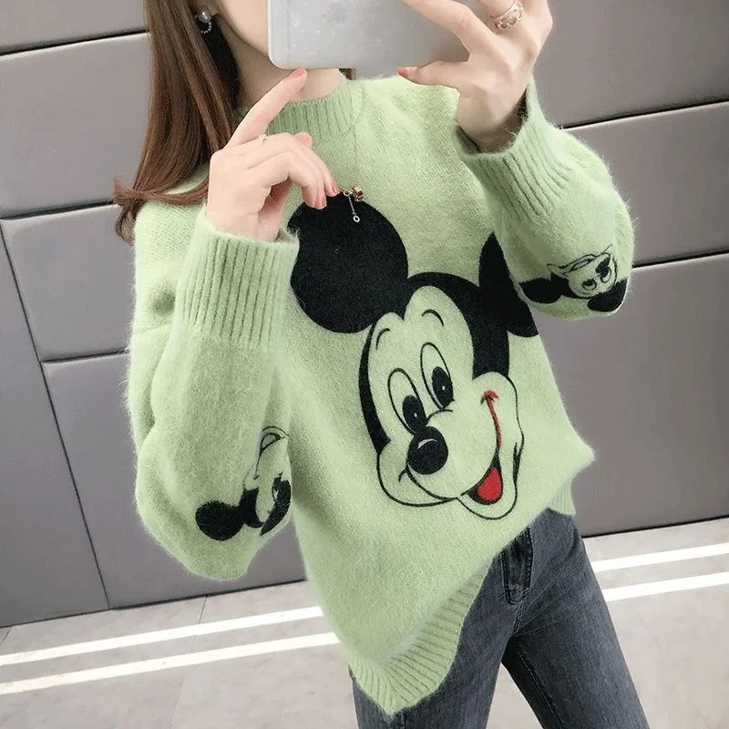 Turtleneck sweater women 2021 autumn and winter new fashion high neck cartoon embroidery loose wild long-sleeved sweater women