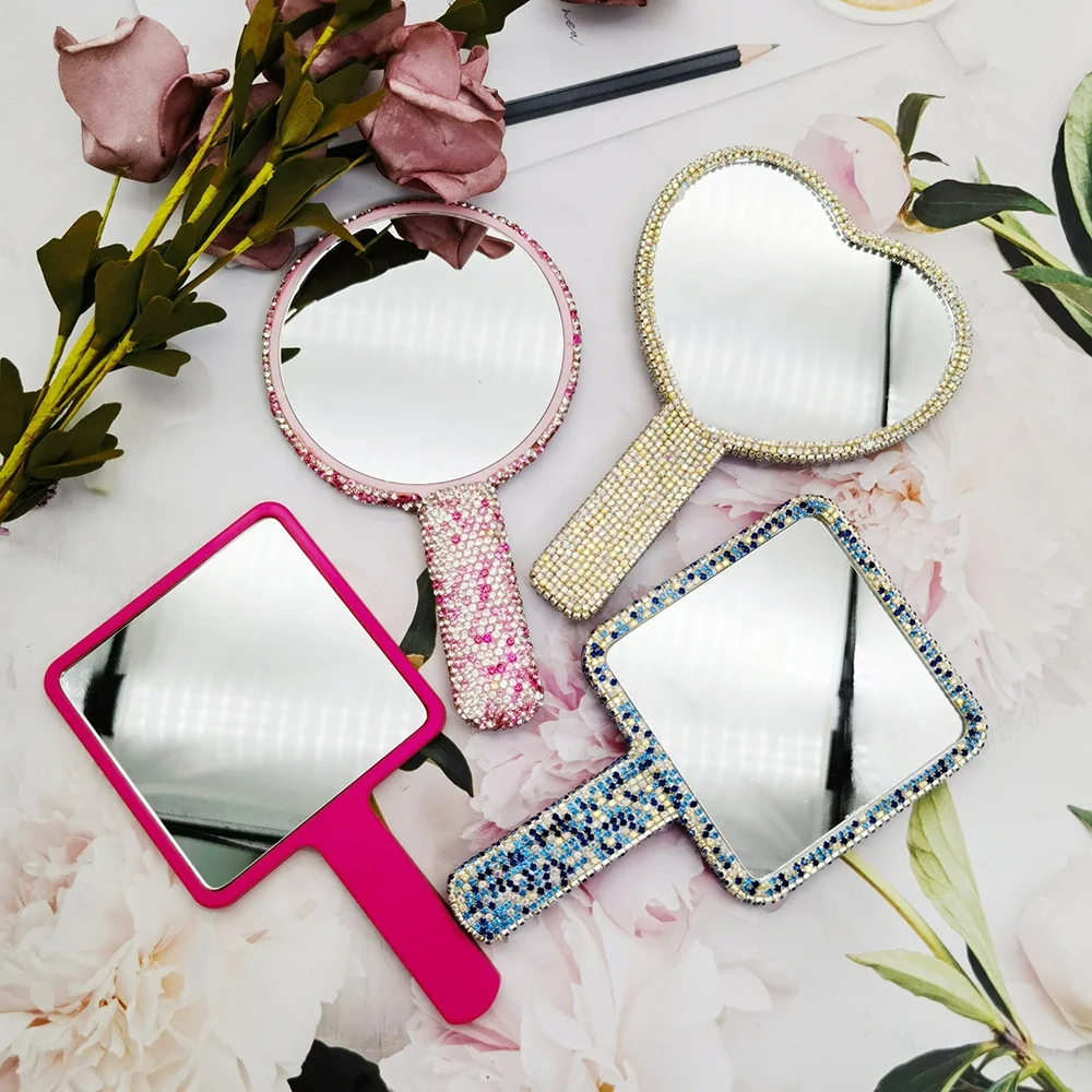 custom logo Color pink black Pocket Make Up Mini handle handheld hand held vanity Makeup Cosmetic mirrors wholesale hand mirror