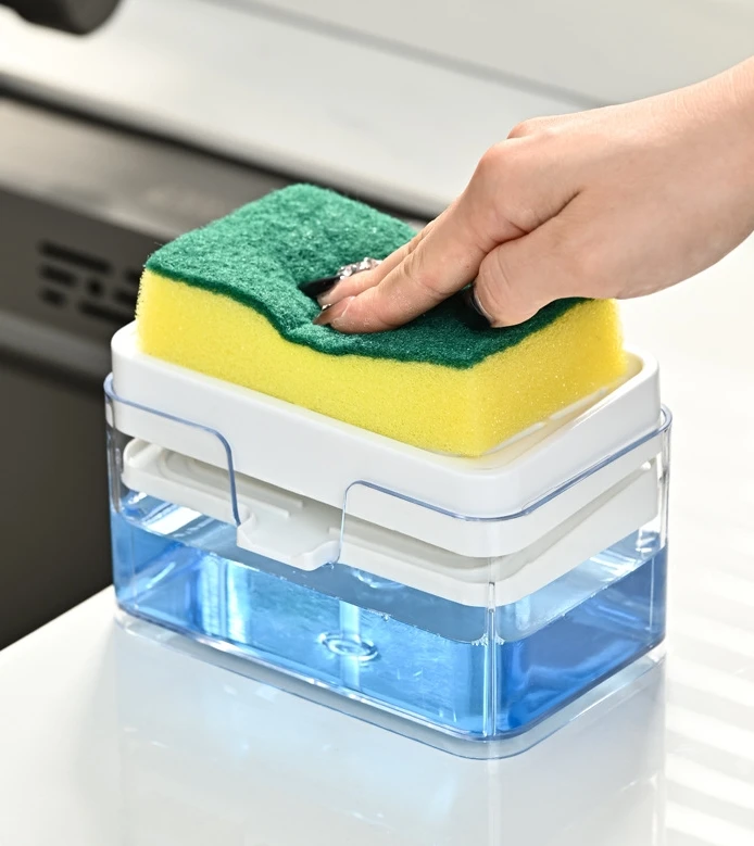 New Creative Manual Press Dish Soap Dispenser 3 in 1 Kitchen and Bathroom Sponge Holder with Pump for Wash Caddy