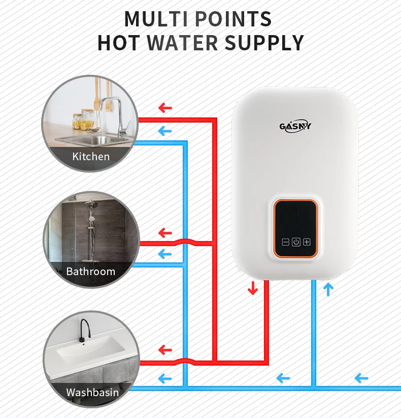 220-240V 6KW Electric Instantaneous instant Electronic Kitchen Wall Mounted Tankless Hot Water Heater