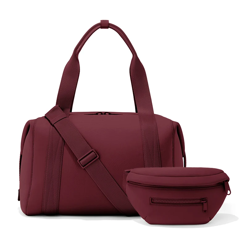 Custom Burgundy Large Capacity neoprene bag set Gym Sports Fanny pack Travel bag Women backpack