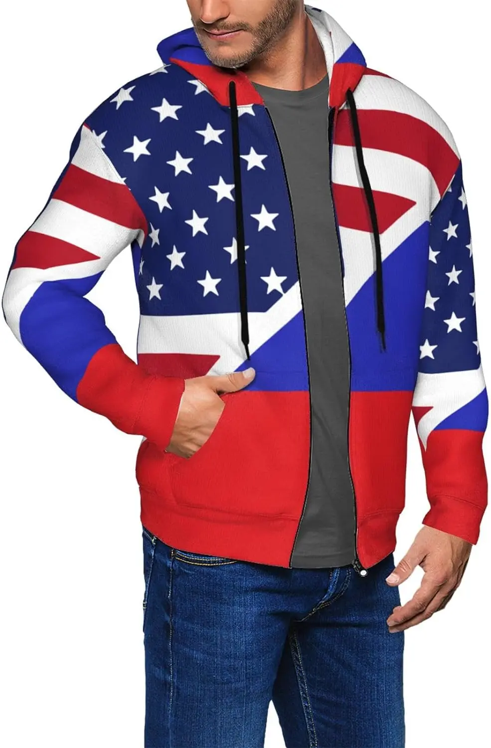 Fitspi Wholesale Custom Usa Vs Russia National Flag Hoodies Fleece Long Sleeve Pullover Sweatshirt