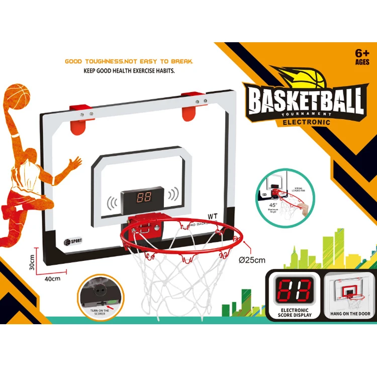 Indoor PC Plastic Basketball Shooting Game Set Electronic Scoreboard LED Light Over The Door Basketball Hoop Toys for Kids