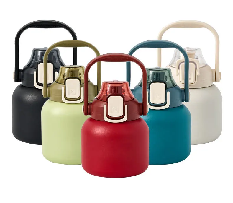 600ML 800ML Stainless steel double wall  water jug with wide mouth and straw