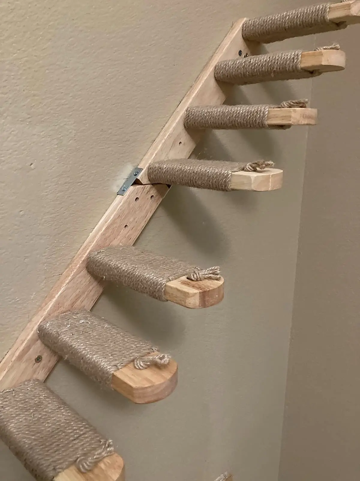 Wooden Cat Climbing Shelf Wall Mounted Four Step Cat Stairway with Jute Scratching for Cats Perch Platform Supplies
