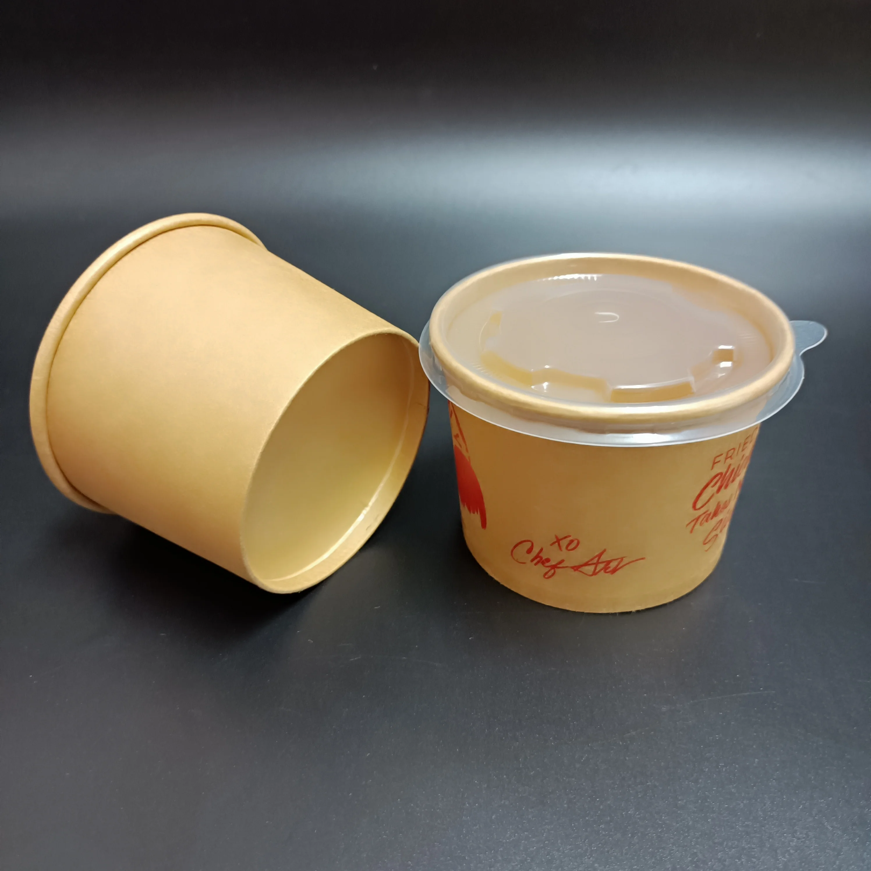 SP1687 Custom disposable hot soup bowls take away kraft paper fast food soup cup with PP Lid deli container for noodle