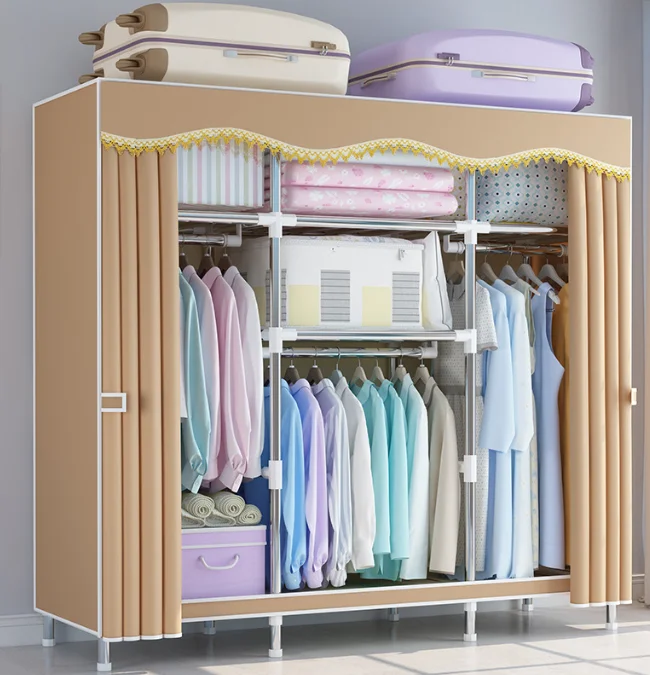 Шкаф для хранения одежды в спальне, простой коричневый шкаф для чулана, тканевая одежда на выбор, цветной стиль, Современная Регулируемая доска для домашнего использования