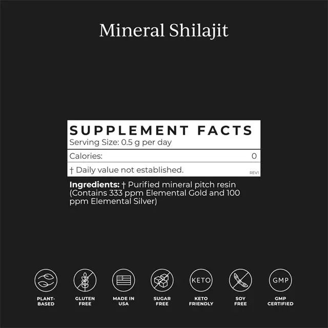 Pure Shilajit Resin with Elemental Gold Fulvic Acid, 84+ Trace Minerals for Digestive Health, Immune Support, Focus & Energy OEM