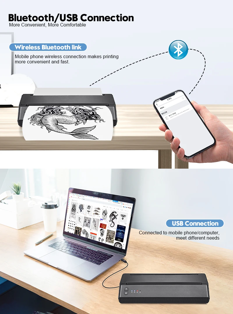 Bluetooth wireless tattoo stencil printer thermal copier machine wireless temporary tattoo stencils machine mini size machine
